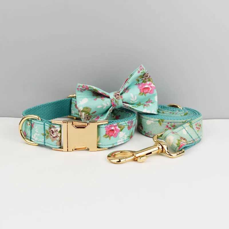 Personalized dog collar harness belt set customized dog collar luxury flower soft cotton dog collar X2503261