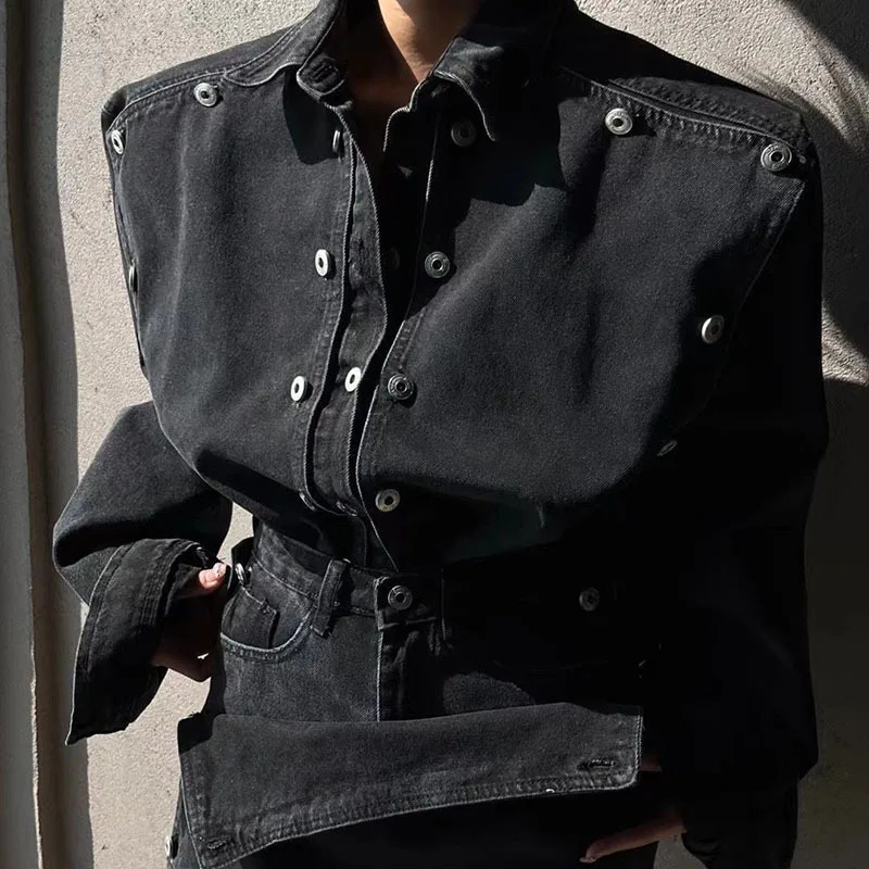 Spring Fashion Ladies 2 Pieces Set Long Sleeve Double Breasted Jean Jackets Mini Shorts Skirt Vintage Women Denim Set 250325