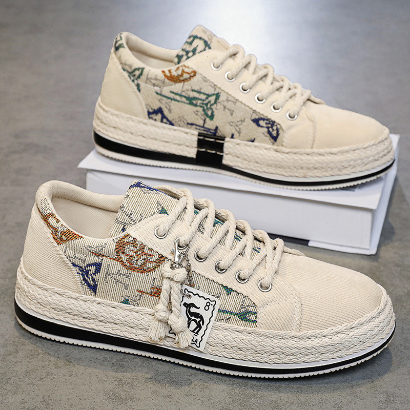 Designer Shoes Canvas Breathable Fashion Summer New Luxury Trendy Men's Corduroy Flat Shoes Casual Lightweight Thin Old Beijing Cloth Shoes White
