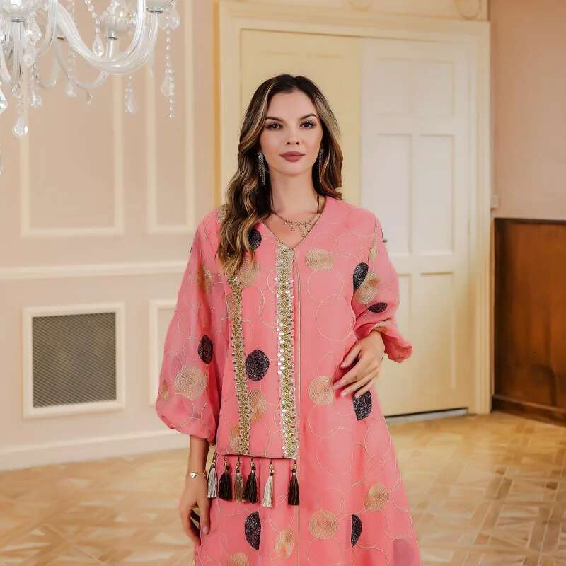 Dongdumaoyi Damesjurk Met Grote Pailletten Midden Oosten Mousse Robe Dames DUBAI Turkse Kleding W