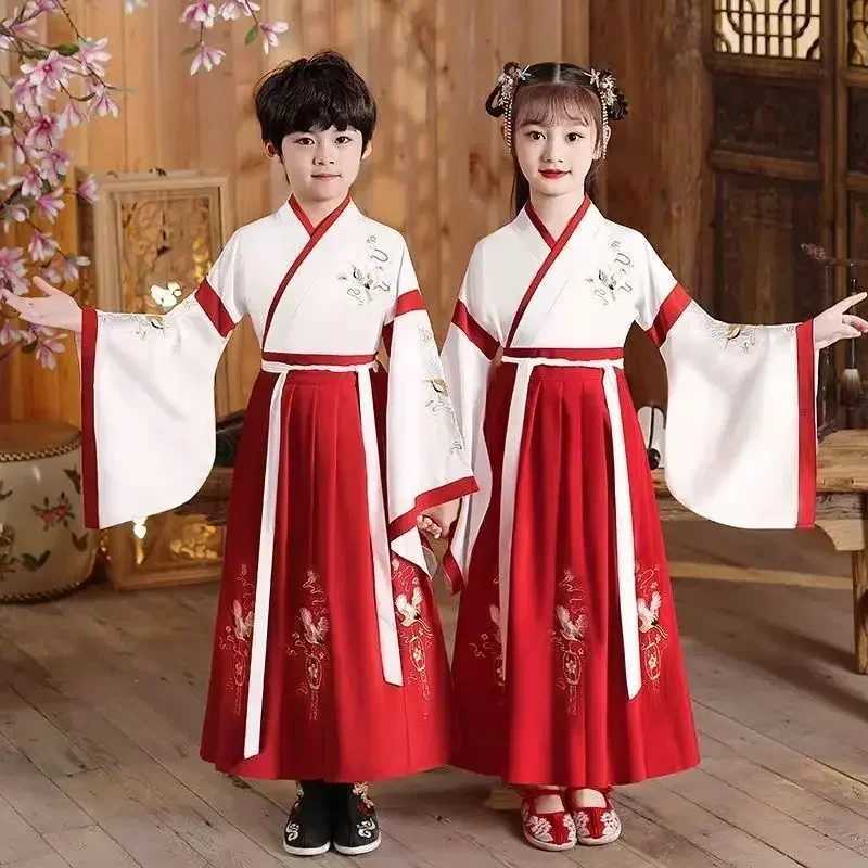 Chinese New Year girls dresses Hanfu stage childrens clothing girls casual clothing baby clothing boys role-playing childrens clothing vests W250326
