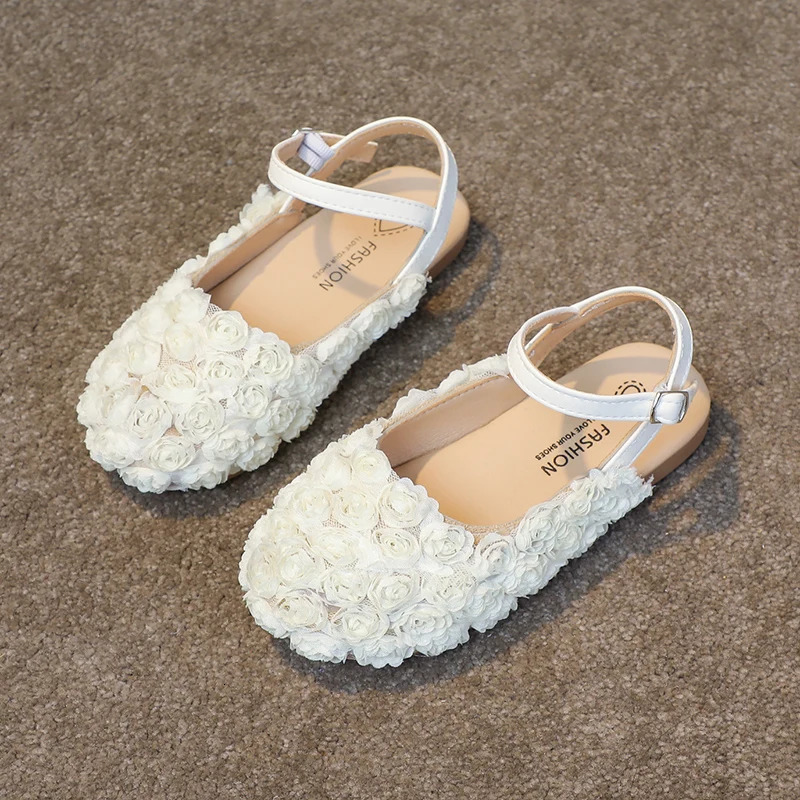 Girls Half Sandals Kids Princess Flowers Dress Shoes Fashion Simple Summer Children Flat Mary Janes Shoes for Party Wedding 250326