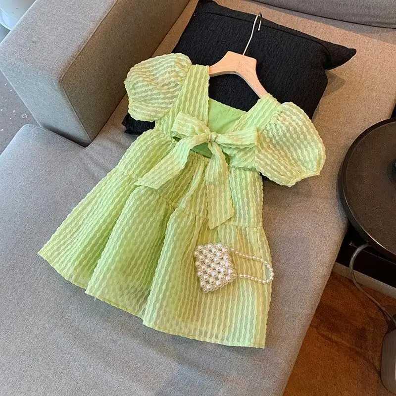 Girls Baby Short Sleeve Dress 2023 New Summer Childrens Open Bow Princess Dress W250326