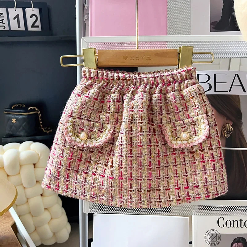 Winter Baby Girls Sets Round Collar Cotton Lining Thickened Tweed Jacket and Elastic Waist Skirt Little Girl Clothes A312 250325