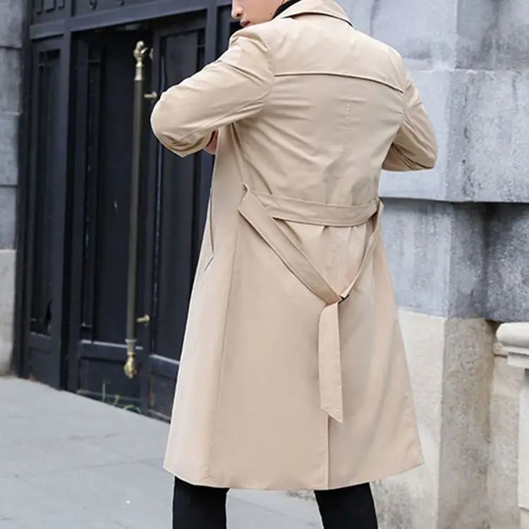 Mens solid color plus size trench coat loose fit single chest windproof jacket button coat mens clothing A101 250324