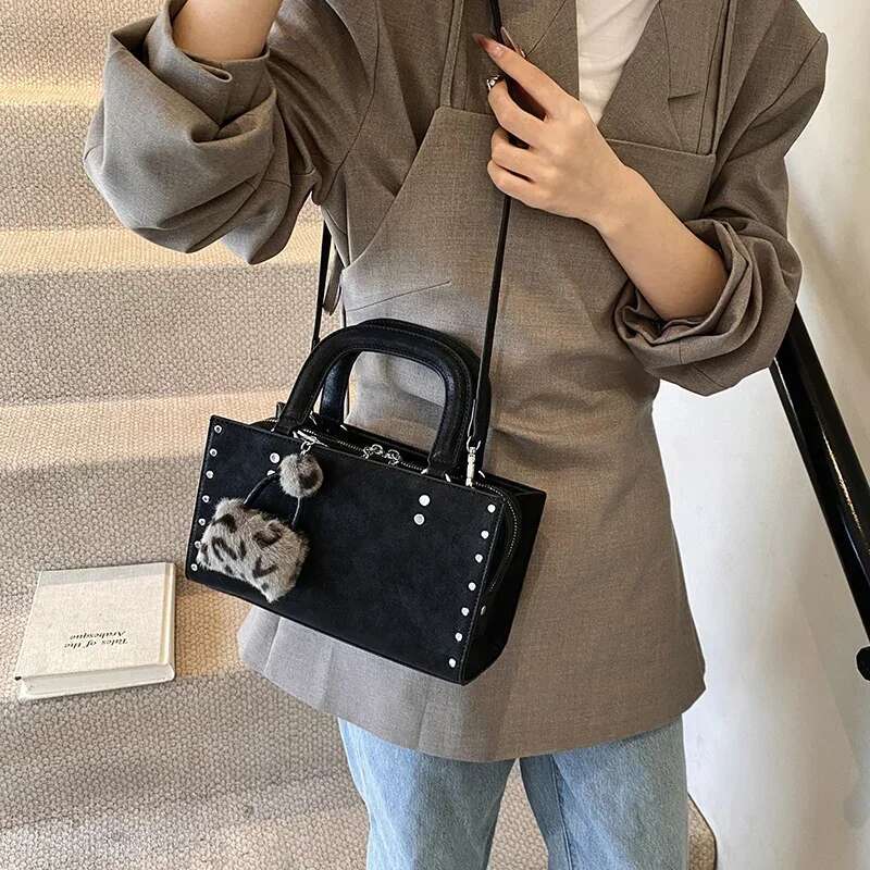 LEFTSIDE Studded Design Small PU Leather Square Shoulder Bags For Women 2024 Y2k Fashion Trend Underarm Bag Female Handbags
