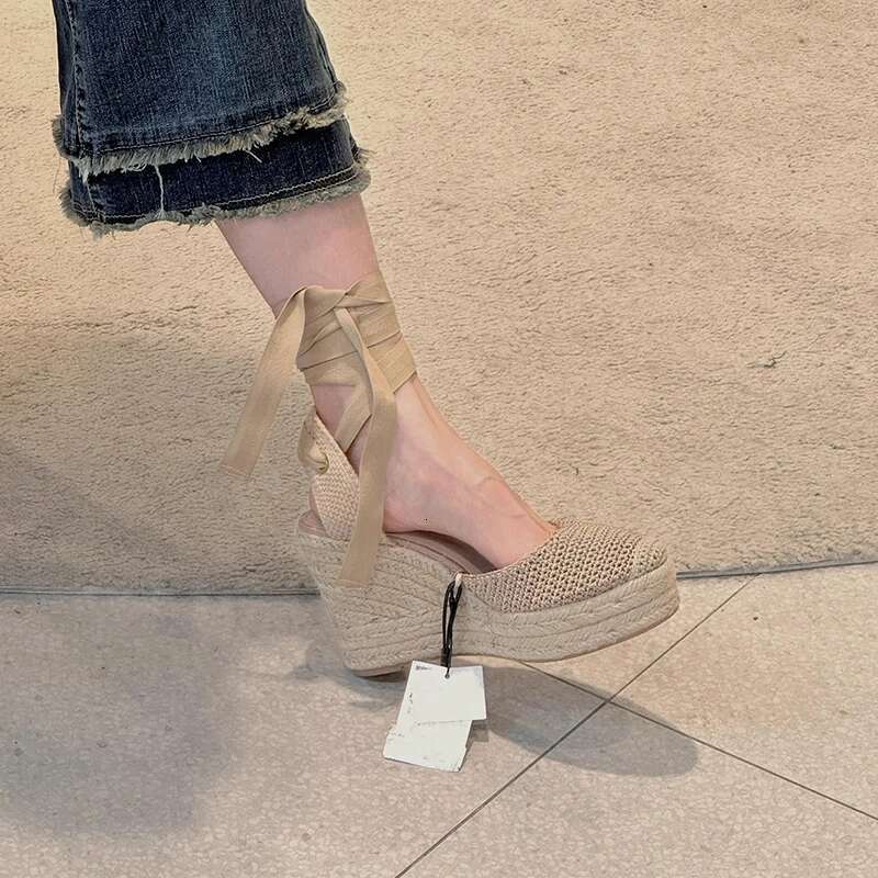 Wedges Platform Sandals Espadrilles Ankle Lace Up Round Toe Hollow Vintage Holidays Shoes Sgback Unique Women Summer Footwear