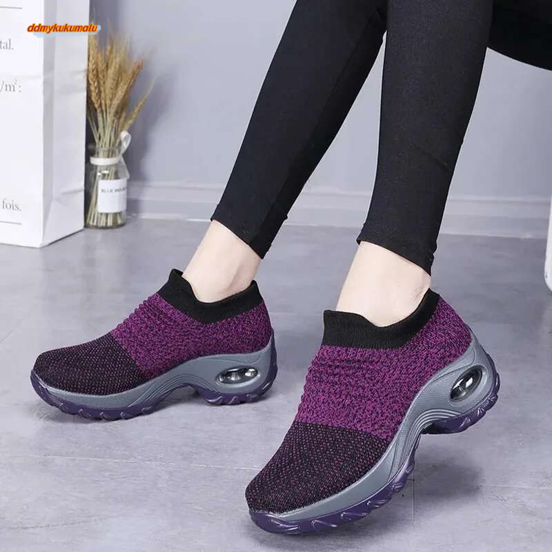 Women Running Trainning Sneakers Female Air Cushion Causal Sport Slip On Walking Sock Shoes Dropshipping ddmykukumalu