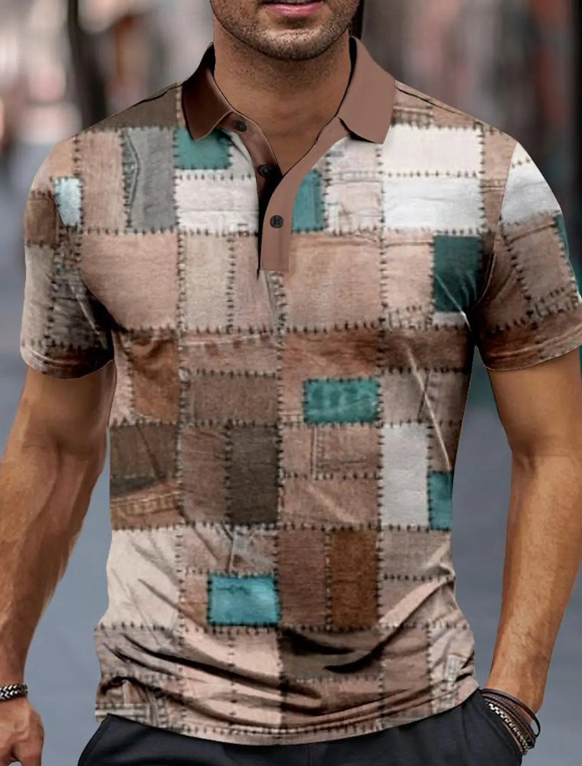 Flat weave mens sports shirt 3D printed polo official street clothing short sleeved springsummer slightly elastic 250326