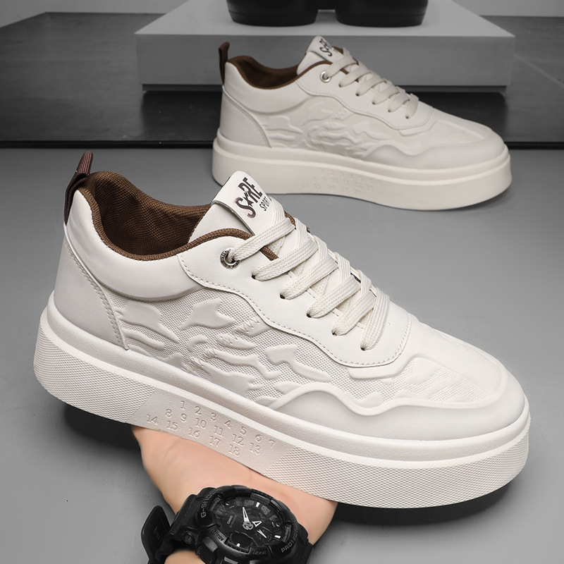 2025S New Trend Designer White Breathable Thick Soled Casual Board For Spring And Summer Versatile White Men S Height Increasing Embossed High End Tre