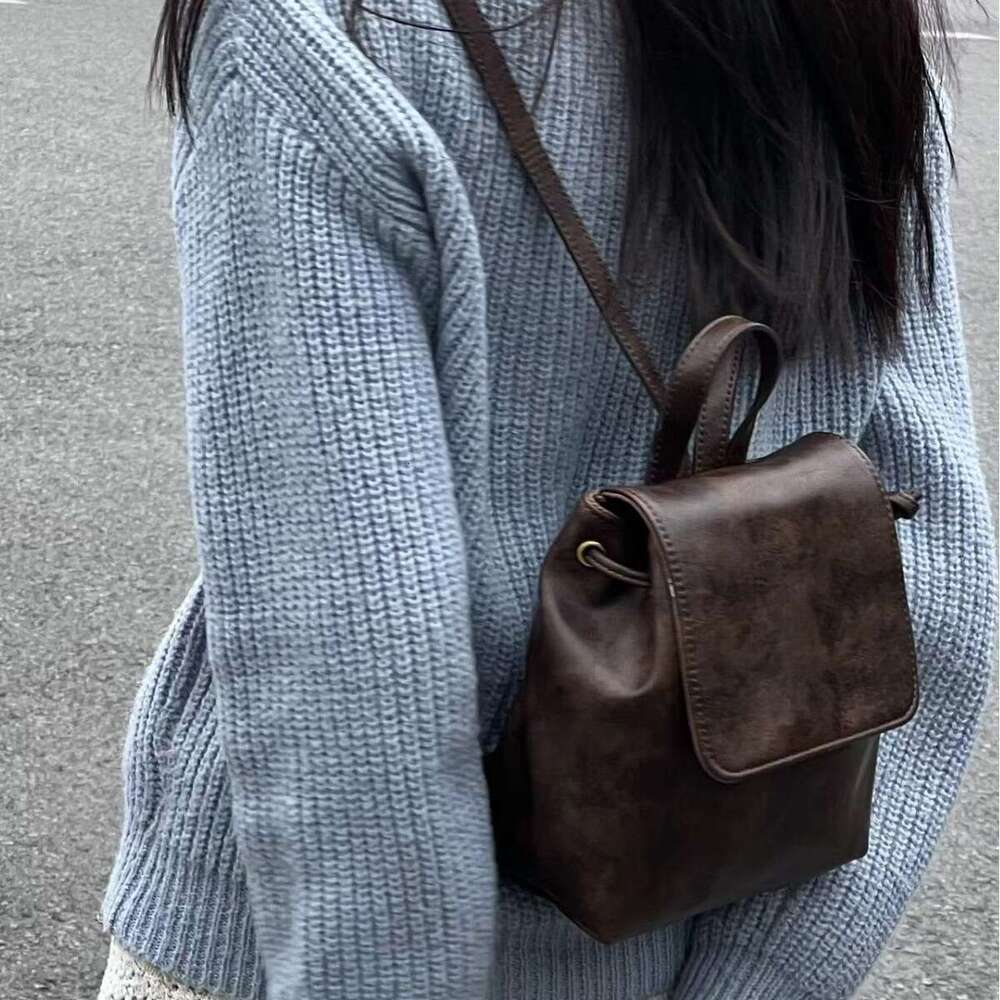42 Same texture compact American brown backpack, new Instagram minimalist and versatile shoulder bag