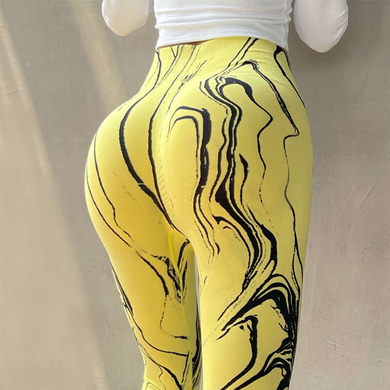 Women Yoga Pants Printed Tie Dyed High Waist Hip Lifting Fitness Running Training Quick Dried Peach Seamless Yoga Pants For Women