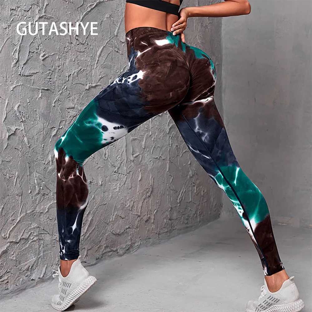 Gutashye tie dye sports leg womens gym yoga seamless pants sports clothes elastic buttocks fitness leg activity clothes W250326