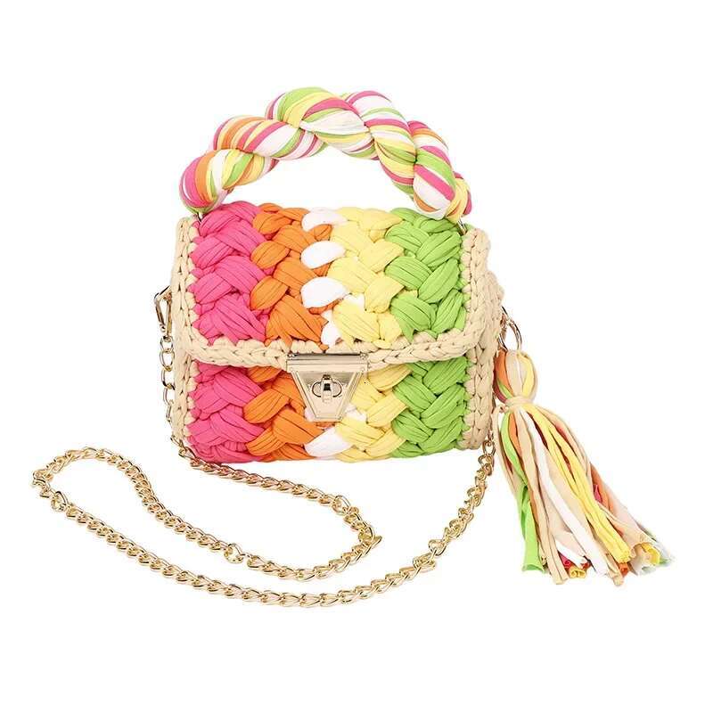 Finished Hand-Woven Cloth Cross-Body Chain Bag2024hot Sale Women's Tote Aron Color Shoulder Bag Clutch