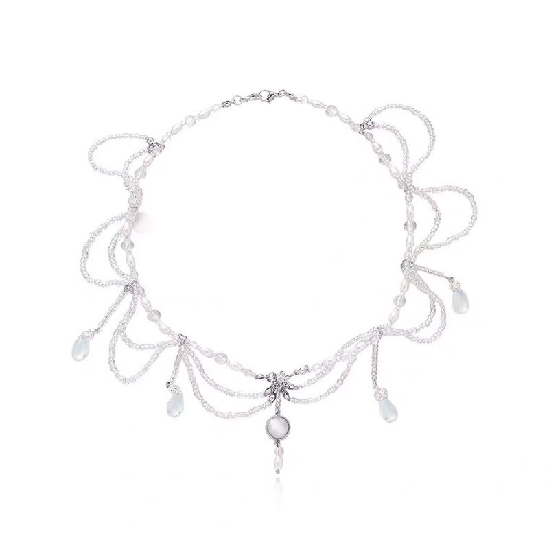 Versatile Bohemian-Inspired Layered Tassel Necklace With Imitation Pearl and Moonstone Charms for Multi-Use Fashion