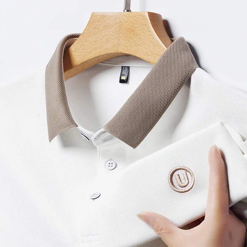2024 mens embroidered cotton business casual short sleeved polo shirt fashionable comfortable breathable top 250326