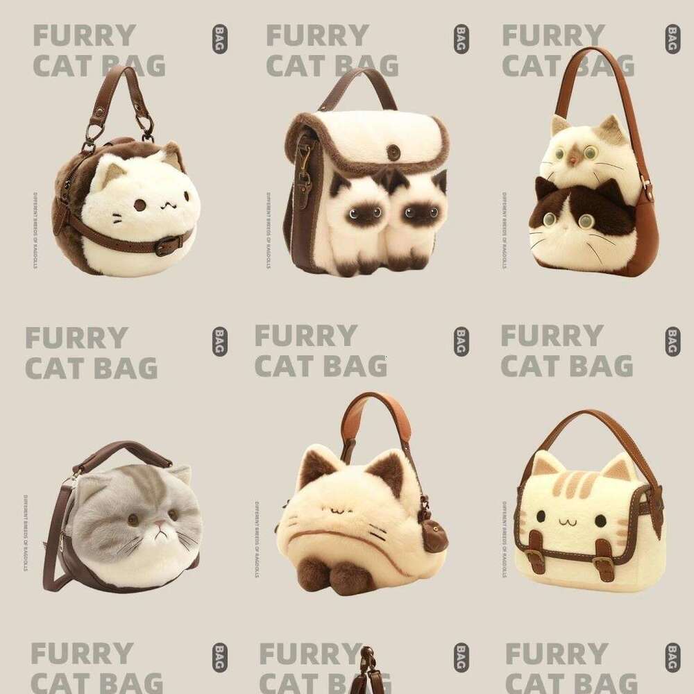 Cute Cat Small Bag 2024 New High Beauty Cartoon Plush Doll Handbag for Women