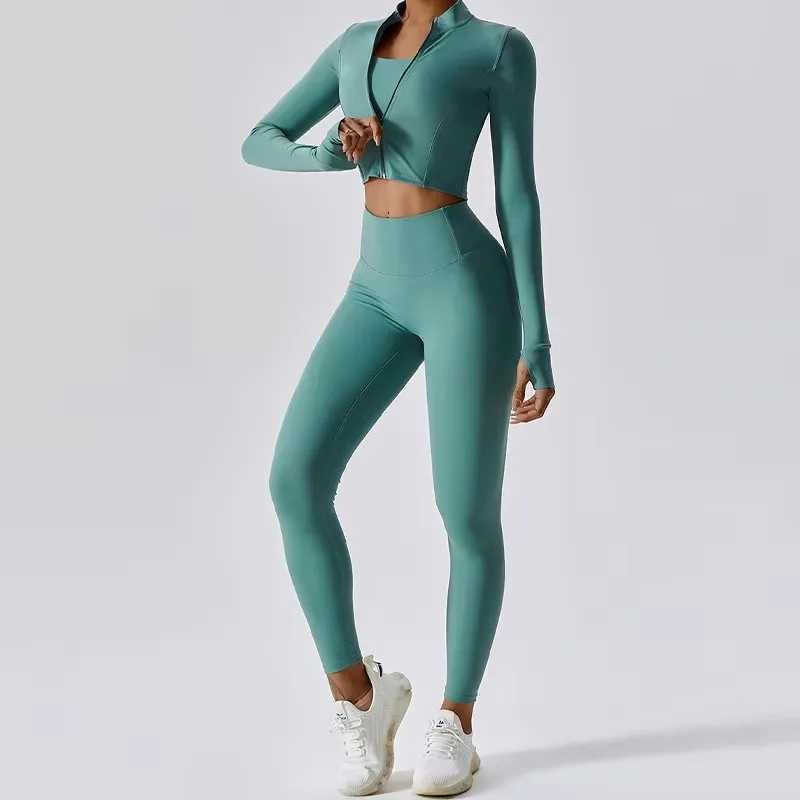 Yoga set 3pcs sports set womens exercise set quick drying yoga clothing gym jacket sportswear womens running jacket W250326