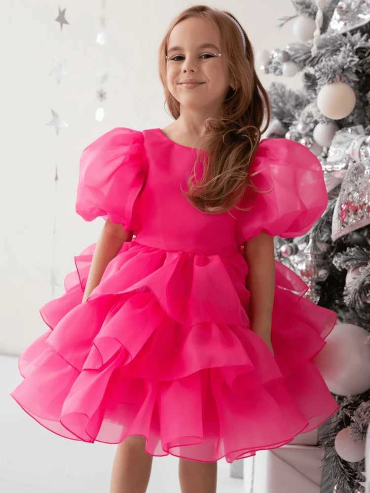 2024 Girl Y-White Bow Short Sleeve Wedding Birthday Party Christmas High End Dress W250326