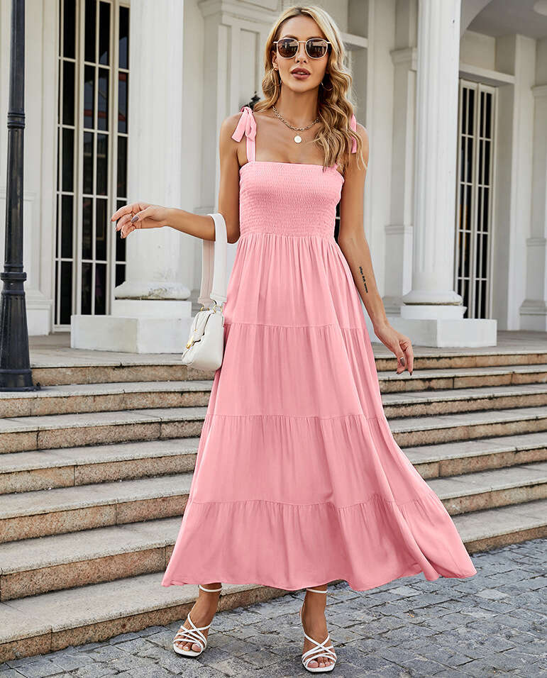Womens white dress Vestidos De Noche casual dresses for women Dress 2025 Summer Womens New Commuter Sleeveless Hot Girl Printed Long Strap Dress Women