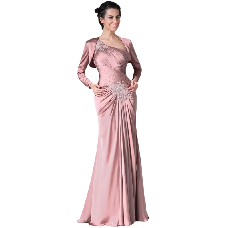 Elegant One Shoulder Mother Of The Bride Dresses With Jacket Pleats Pink Mermaid Wedding Guest Gown 2025 Groom Mom Long Chic Formal Wear
