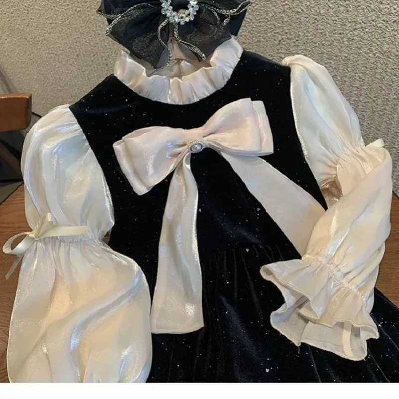 Long sleeved fashionable baby casual clothing girls princess velvet dress new childrens ceremony 1-10Ys Vestidos childrens clothing W250326