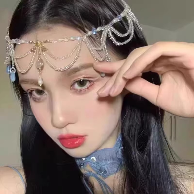 Bohemian Layered Tassel Necklace with Imitation Pearl and Moonstone Charms for Both Neckwear and Hair Accessories