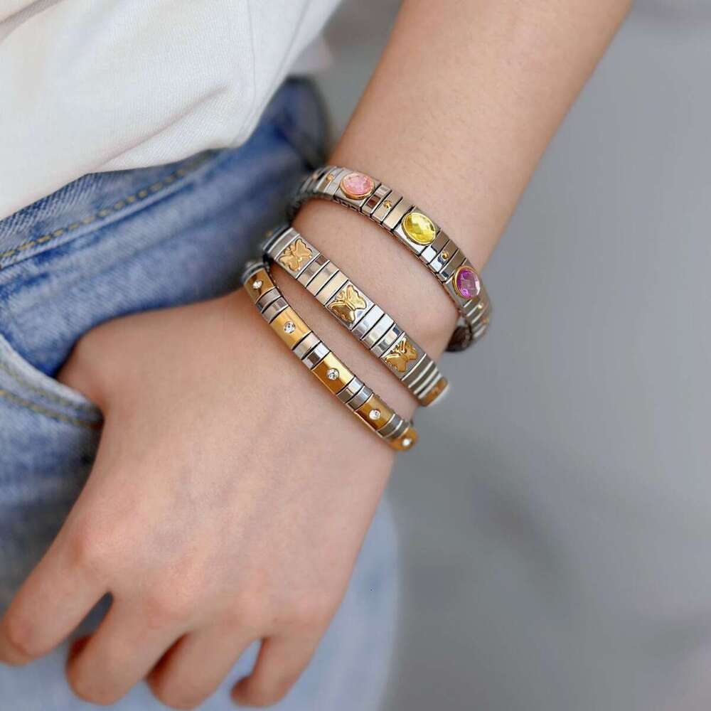 Ins Designer bracelet Sweet and cool niche non fading relief butterfly colored diamond moissanite geometric stainless steel elastic Luxurious jewelry 
