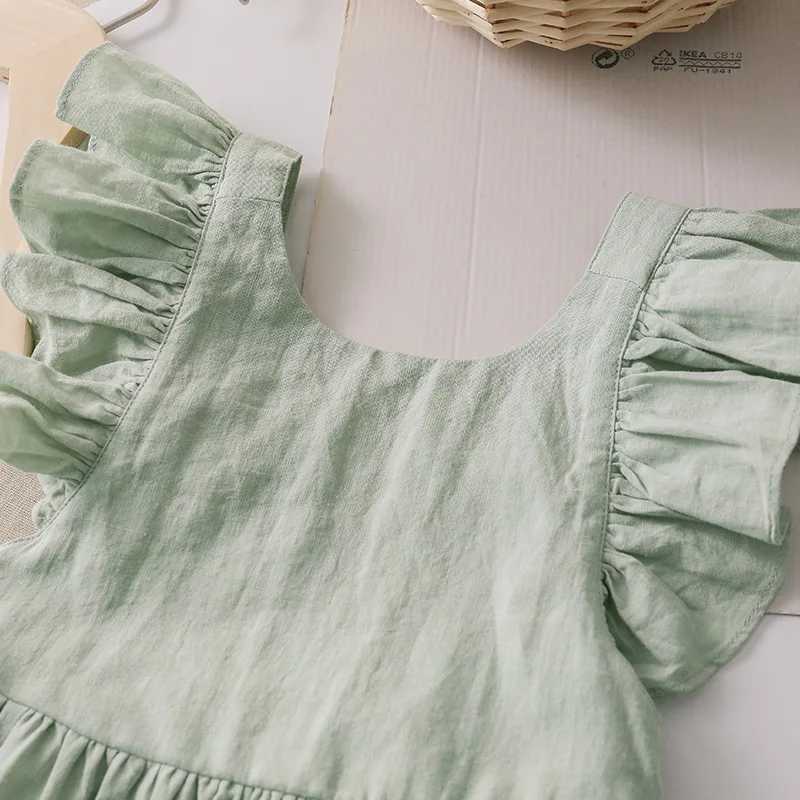 2024 Summer New Cute Cotton Linen Princess Dress Solid Color Ruffle Sleeveless Dress TZ47 W250326