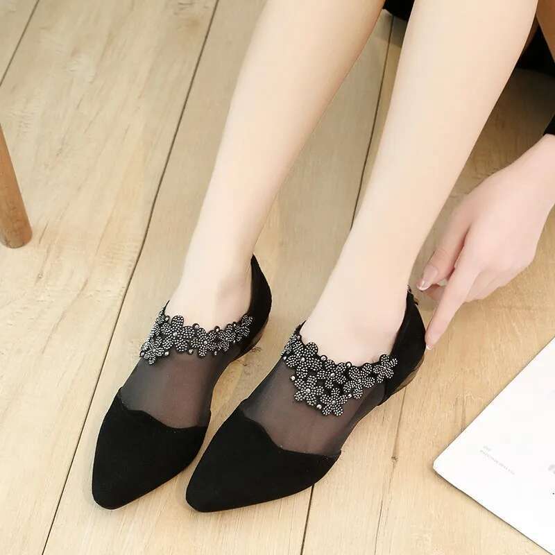 Women Mesh Ventilation Pointed Head Sandals Hollow Low-heeled Black Fashion Casual Ladies Sandales Female atos Mujer