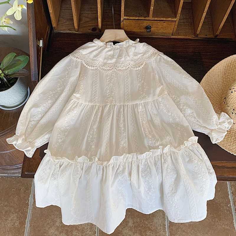 Autumn 2024 Europe - American Chiffon Girl Par Dress Childrens Princess Dress Long Sleeve Cotton Embroidery sisters Dress W250326