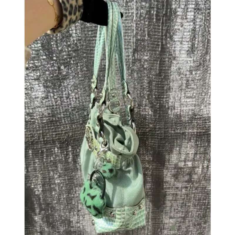 Belt Design Streetwear Green Zipper Y2k Girl Shoulder Pleated Fashion Underarm Bags Rivet Gothic Women's Handbags