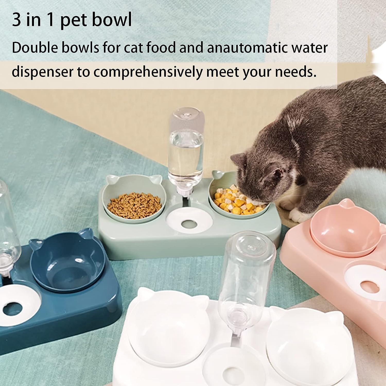 Cat 3 in 1 Automatic Cat Water Dispenser Cat Food Dispenser Pet bowl Set Water and food bowls set the perfect feeding bowl for cats and puppies