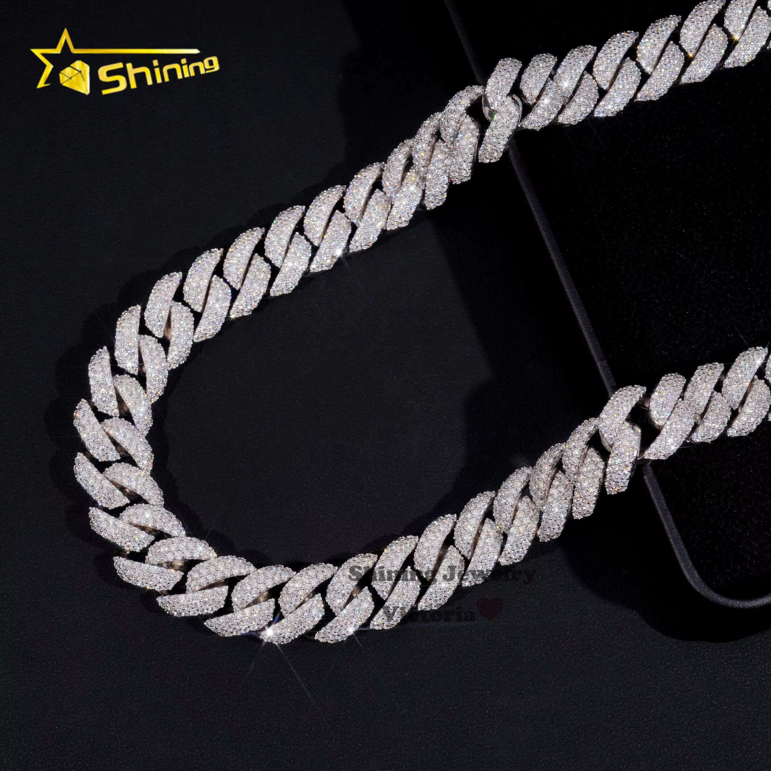 New 16mm Classic Moissanite Cuban Chain Iced Out Hip Hop Jewelry 925 Silver Pass Diamond Tester Flower Setting Cuban Necklace