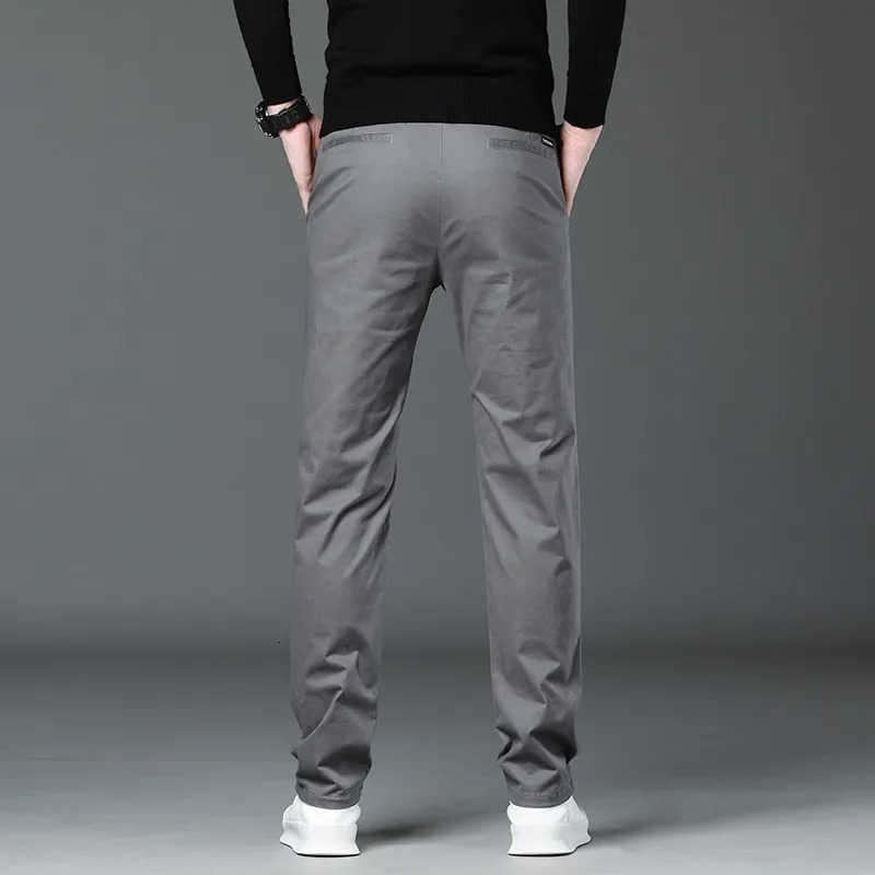 Autumn mens casual pants fashionable straight 97 cotton soft business ultrathin elastic khaki royal blue 250326