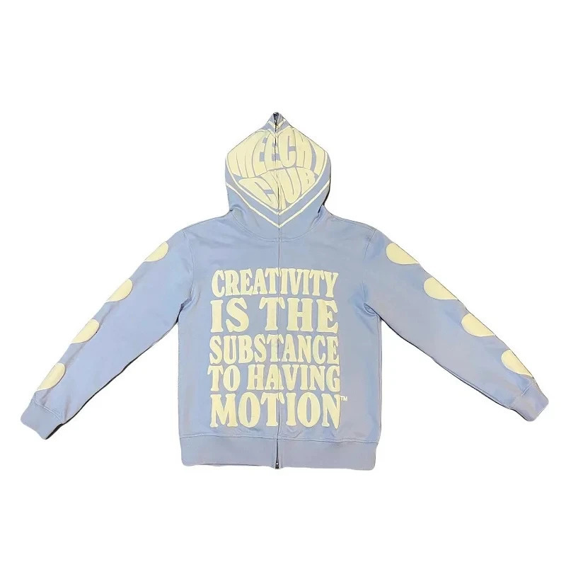 Y2K Clothing foam Print High Street Hip Hop Loose Zipper Hoodie Mens Gothic Harajuku Leisure Street Oversized Sweatshirt Unisex 250324