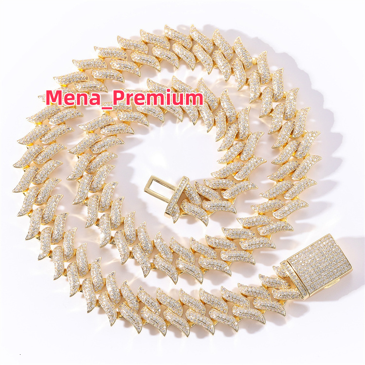New 14K Gold Plated 12mm Moissanite 925 Sterling Silver Cuban-Chain Necklace Fine Jewelry Hip Hop Style