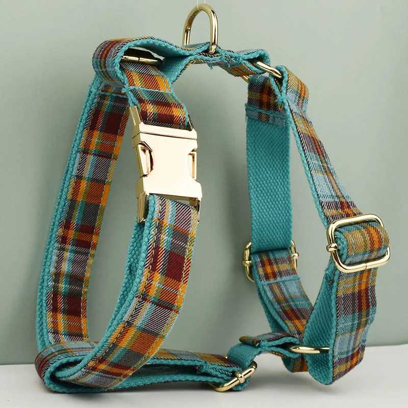 High quality custom design cotton pet accessories personalized dog collar belt harness bow set manufacturer grid 13-02 X250326