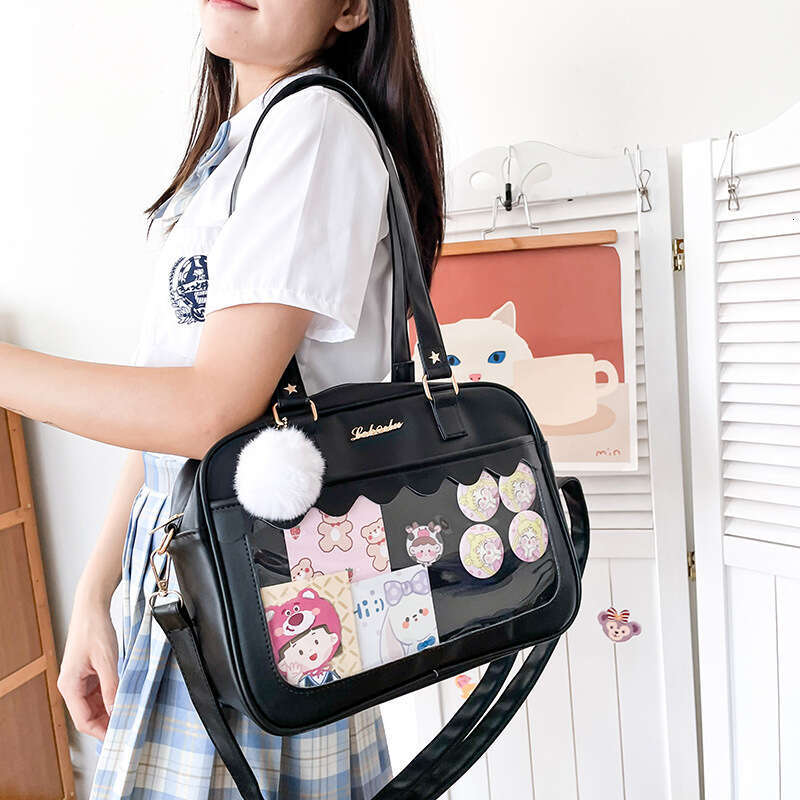 Baby Korean version pain transparent bajiang pu soft girl student shoulder small square anime messenger bag