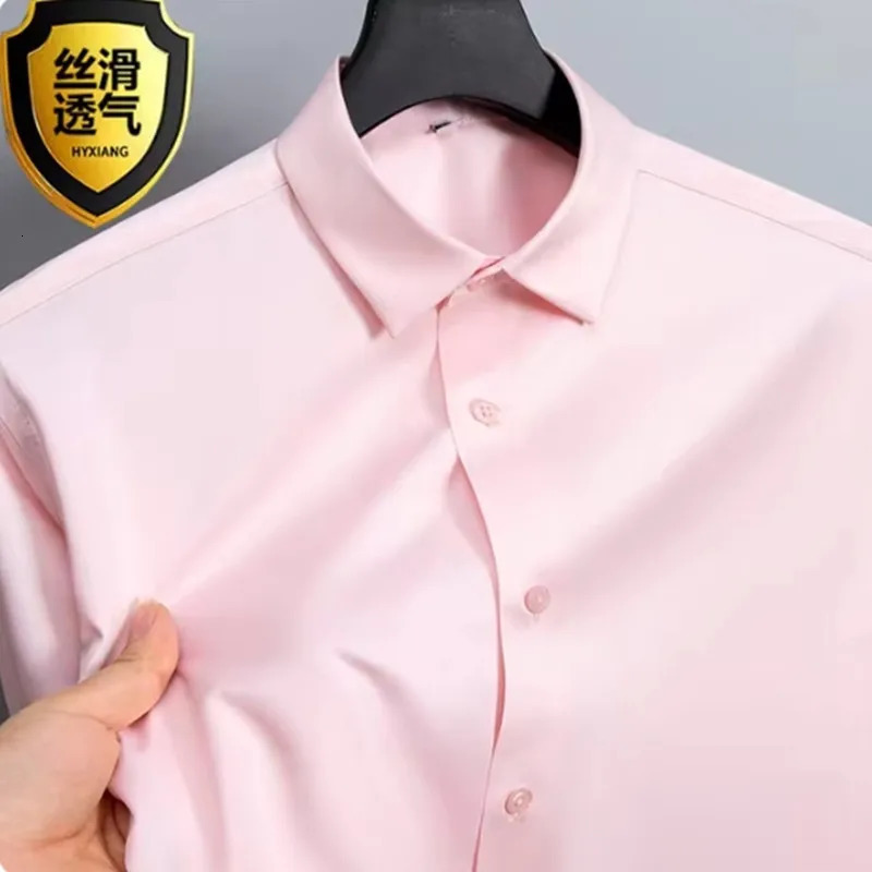 Basic Mens Black Shirt Long Sleeve Non Ironing Wrinkle Ice Silk Casual Soft Camisas Business Dress Mens Clothes 5XL 250325