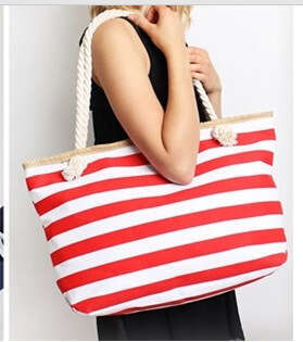 Canvas handbag 2024 striped forest women's shopping eco-friendly beach bag
