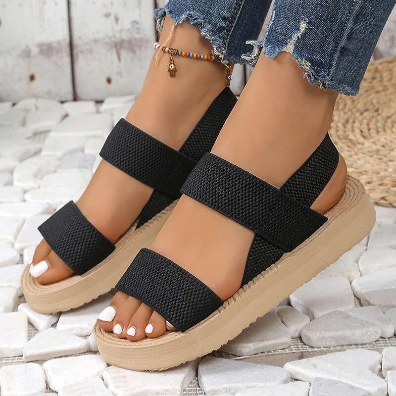 2025 Summer New Elastic Band Wedge Women's Designer Fashion Sandals Lightweight Non slip Beach Shoes Women's Casual Comfortable Sandals