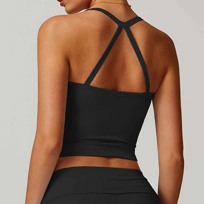 Womens cross back yoga top breathable and shockproof sports vest fitness bra with padding gym crop running top W250326