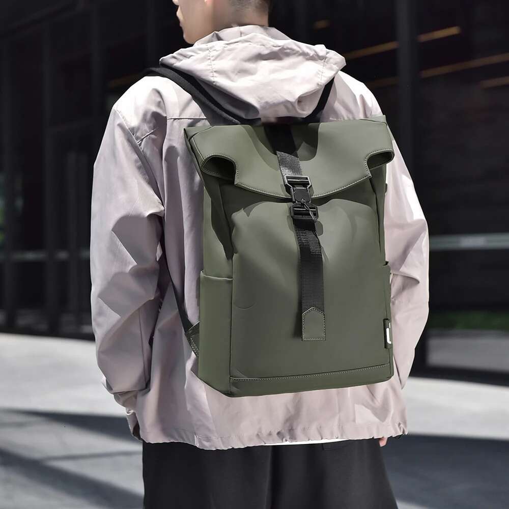 Fashionable Men's Waterproof Roll - Top Laptop Backpack With Buckle Strap For Office & Travel