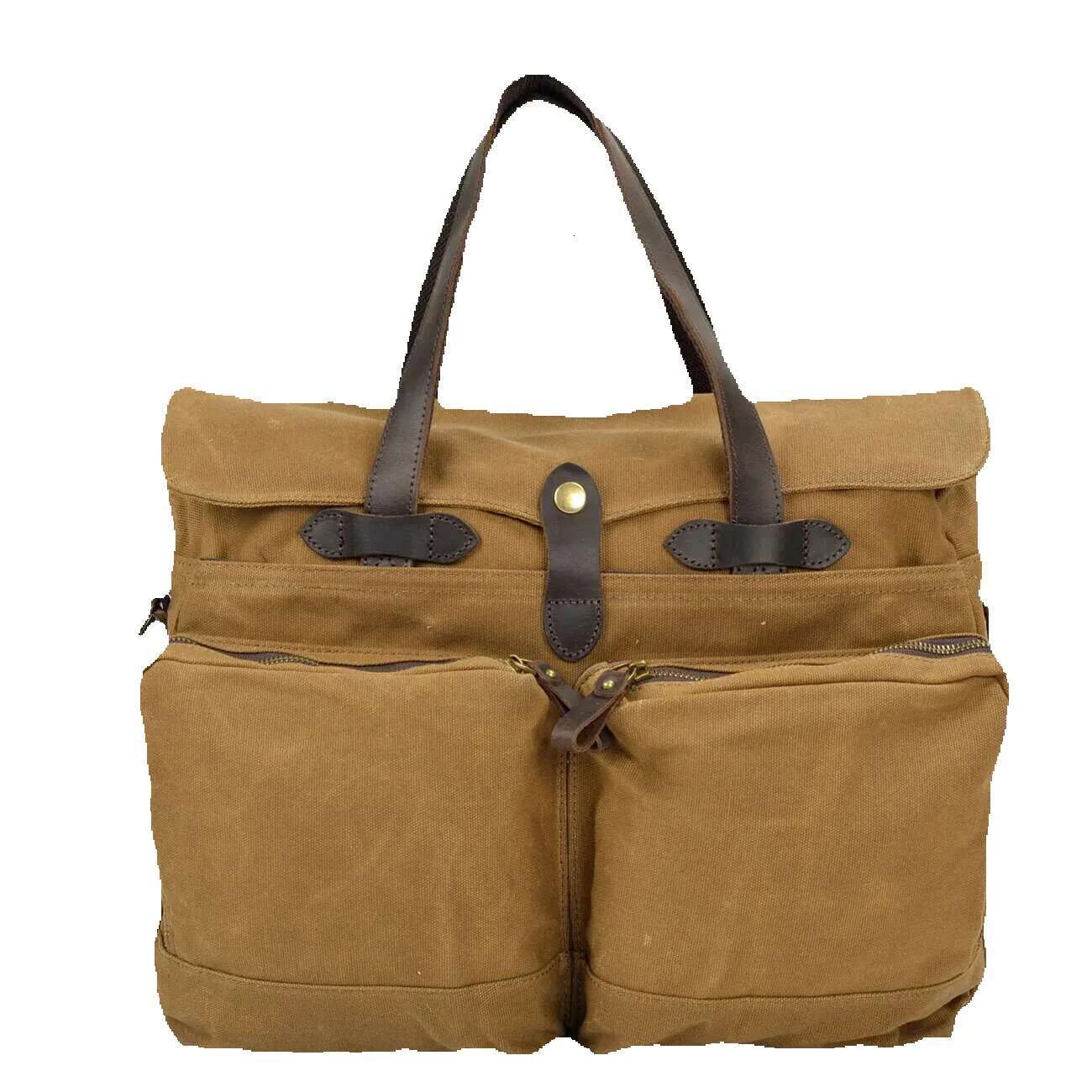15.6-Inch Thickened First-Layer Cowhide Waterproof Waxed Canvas Briefcase Retro Men's Shoulder Crossbody Messenger Bag