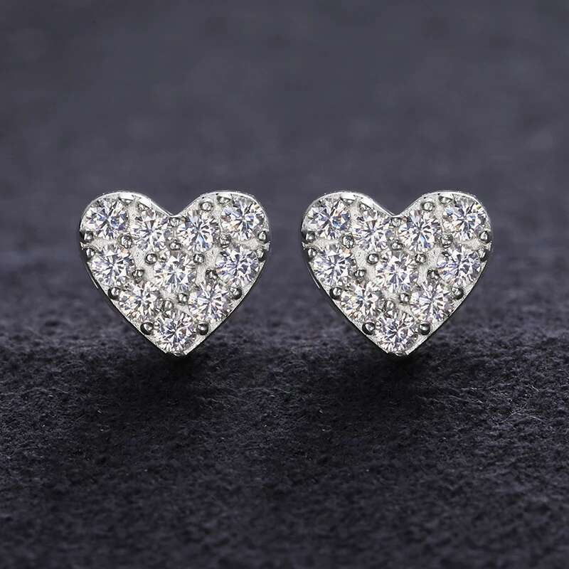 Top Quality Unisex Heart 100% 925 Silver Earrings Fashion Classic Moissanite Earring For Women Jewelry