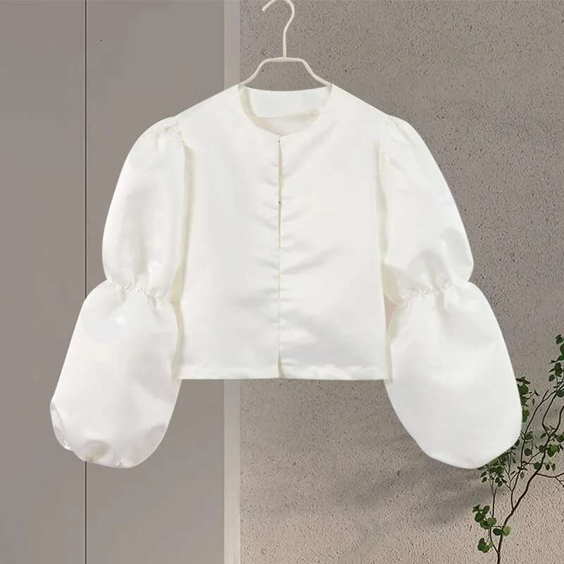 Fashion Long Lantern Sleeve Shirt For Women Casual Single Breasted O-Neck Loose Blouse Spring Female Street Shirts