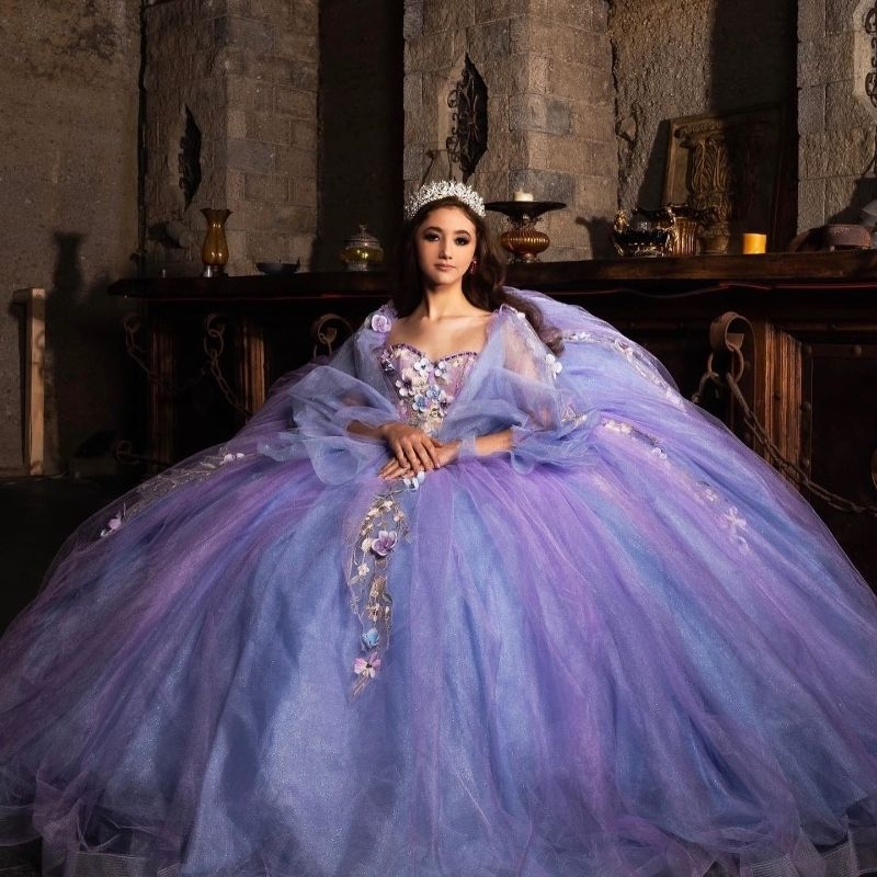 Lavender Blue Sweetheart Quinceanera Dresses Sweet 16 Dress 2025 Off Shoulder Applique Lace Tull Vestidos De 15 Anos Ball Gown