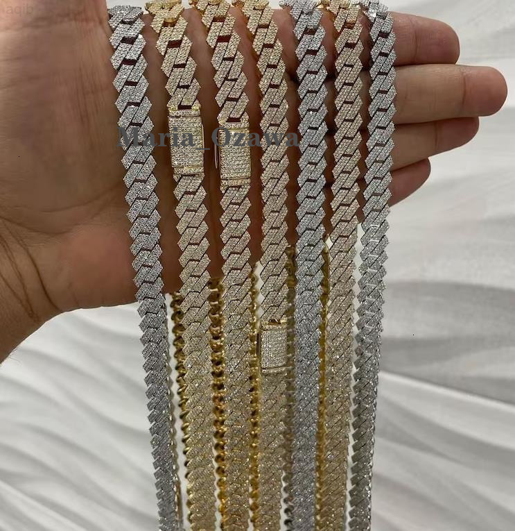 Iced Out Mens Women 925 Sterling Silver Cuban Necklace 10mm Hip Hop Moissanite Cuban Link Chain Necklace