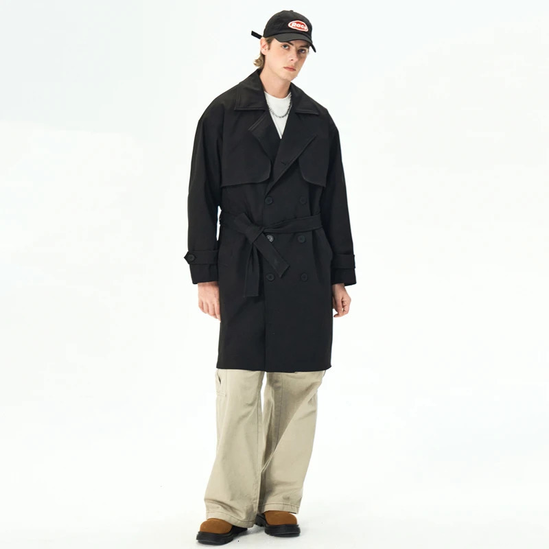 Mens jackets spring mens trench coats mens streetwear windproof trench coats mens solid business casual loose long coats 250324
